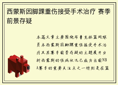 西蒙斯因脚踝重伤接受手术治疗 赛季前景存疑